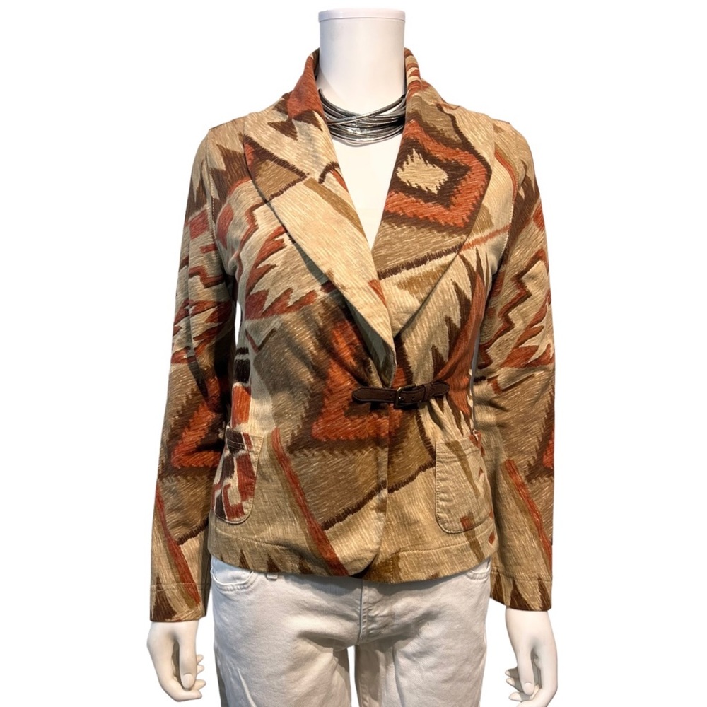Ralph Lauren Geometric Southwest Tribal Buckle Belt Knit Cardigan Sweater Jacket